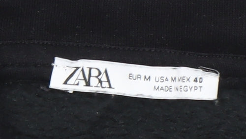 ZARA Men Black Pullover Hoodie M Regular Fleece Cotton Blend