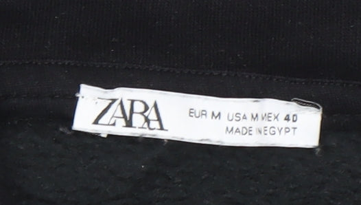 ZARA Men Black Pullover Hoodie M Regular Fleece Cotton Blend