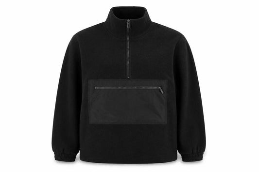 Front view of PRETTYLITTLETHING women’s black, size UK 6, fleece 1/4 zip pullover sweatshirt