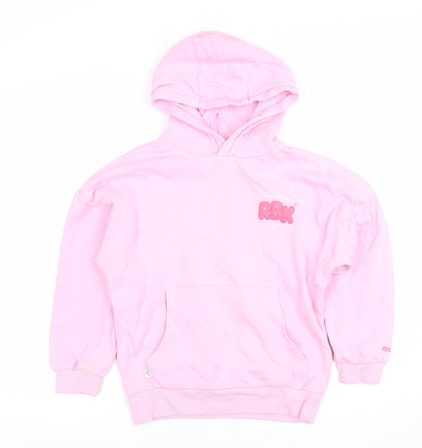 Reebok Girls Pink Pullover Hoodie 9 Yrs Cotton Blend RBK Logo Sweatshirt