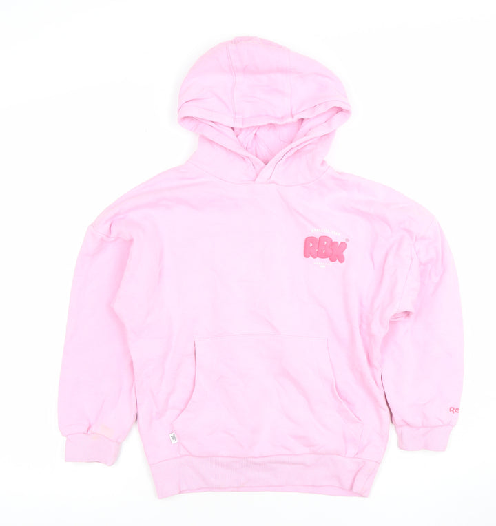 Reebok Girls Pink Pullover Hoodie 9 Yrs Cotton Blend RBK Logo Sweatshirt