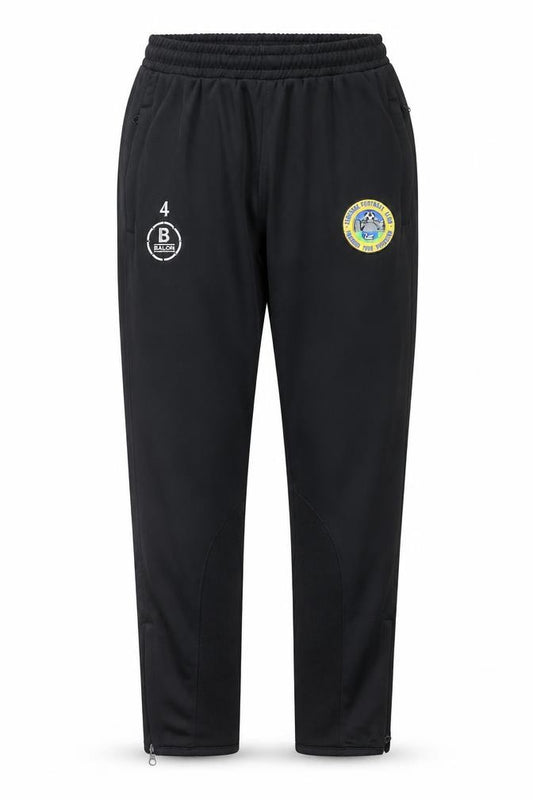 Front view of Balon boys’ black xl football track pants 100% polyester zip pockets