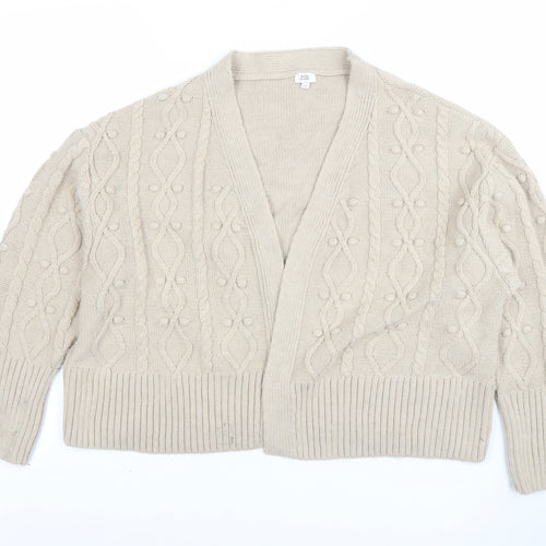 River Island Womens Beige Chunky Knit Cardigan M V-Neck Cable Knit