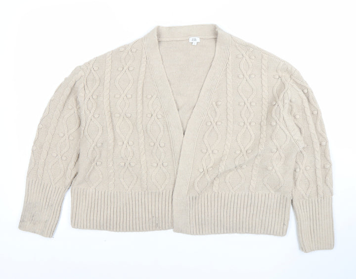 River Island Womens Beige Chunky Knit Cardigan M V-Neck Cable Knit