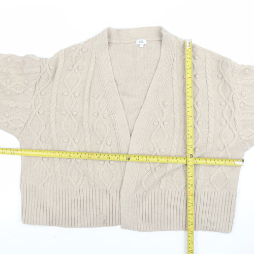 River Island Womens Beige Chunky Knit Cardigan M V-Neck Cable Knit
