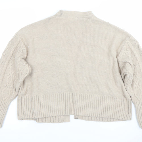 River Island Womens Beige Chunky Knit Cardigan M V-Neck Cable Knit