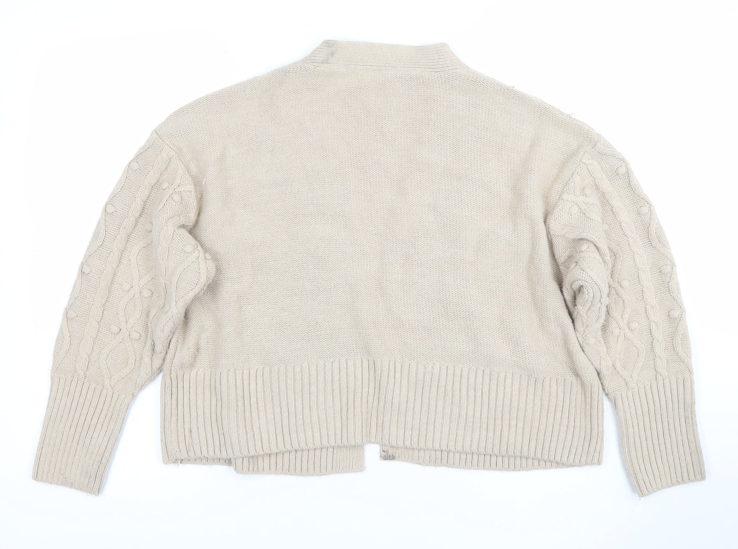 River Island Womens Beige Chunky Knit Cardigan M V-Neck Cable Knit