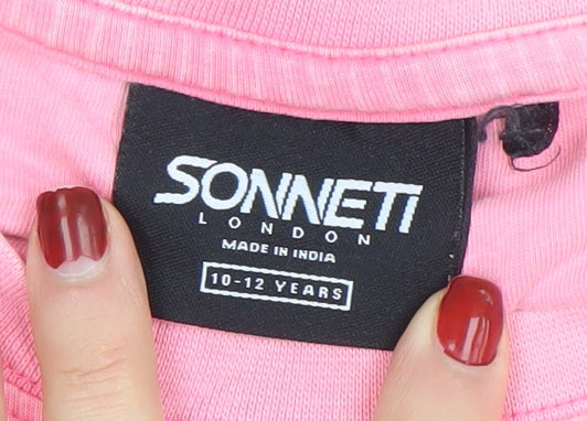 Sonneti Girls Pink Cotton Crew Neck Short Sleeve T-Shirt 10-12 Years