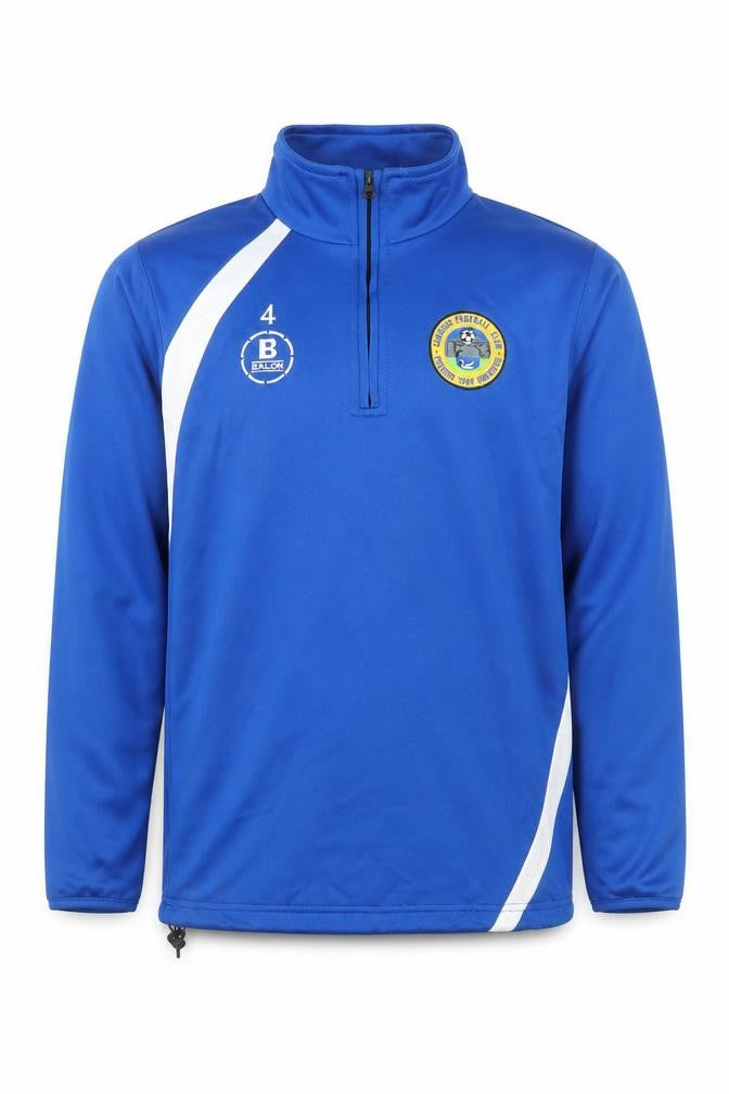 Front view of Balon boys’ blue xl 1/4 zip football training top