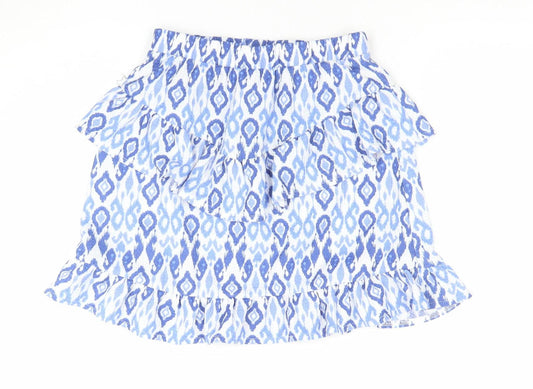 Dunnes Stores Girls Blue Geometric Ruffle Cotton Skirt 10-11 Years