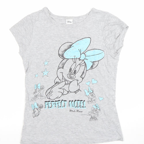 Disney Women’s Grey Minnie Mouse T-Shirt Size 8 Short Sleeve Cotton