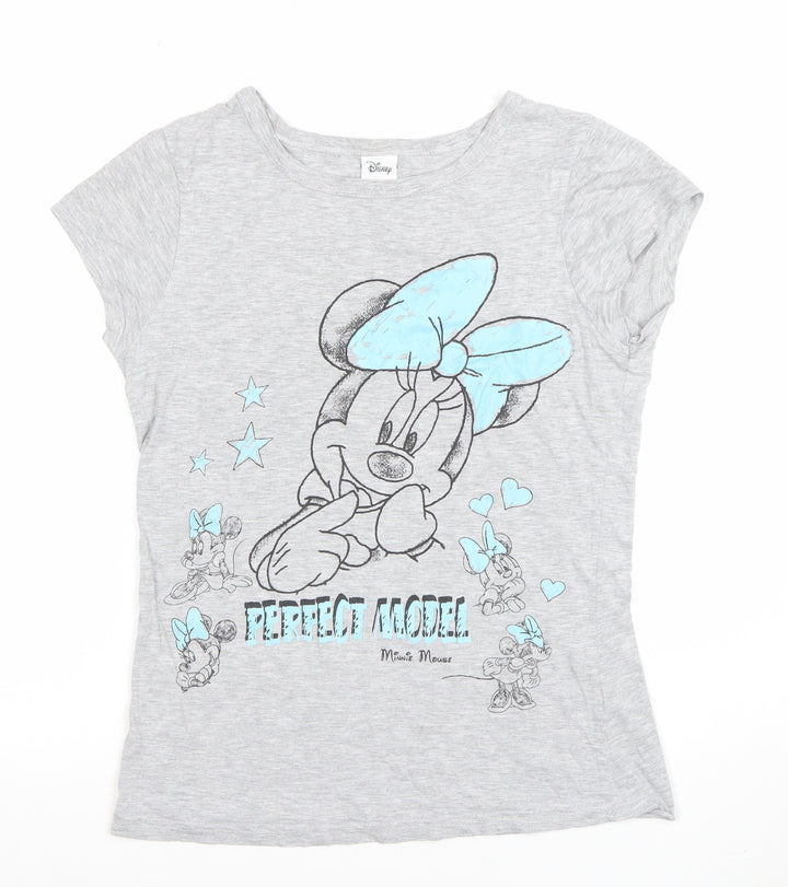 Disney Women’s Grey Minnie Mouse T-Shirt Size 8 Short Sleeve Cotton