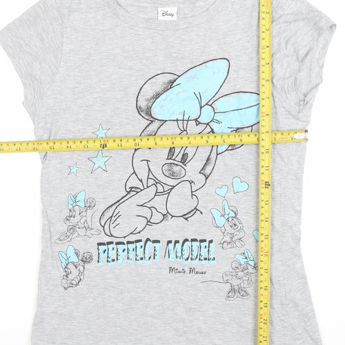 Disney Women’s Grey Minnie Mouse T-Shirt Size 8 Short Sleeve Cotton