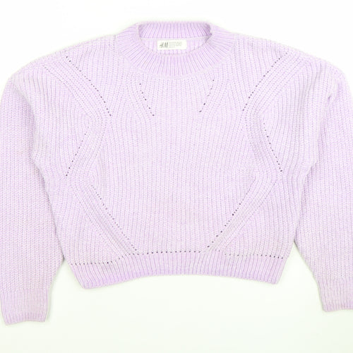 H&M Girls Lilac Knit Pullover Jumper 10-12 Years Polyester Crew Neck