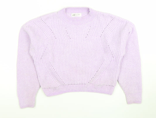 H&M Girls Lilac Knit Pullover Jumper 10-12 Years Polyester Crew Neck