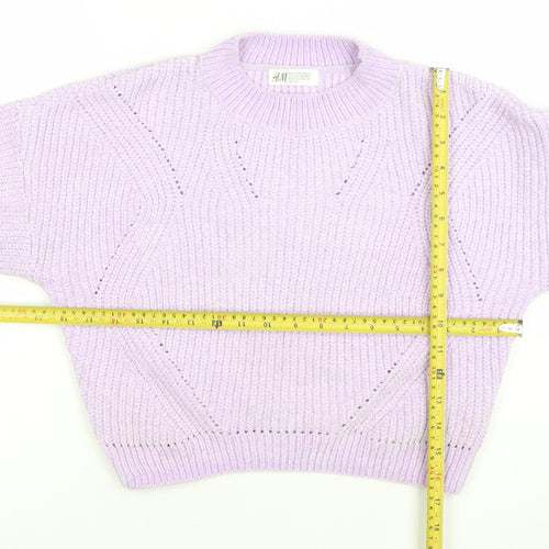 H&M Girls Lilac Knit Pullover Jumper 10-12 Years Polyester Crew Neck