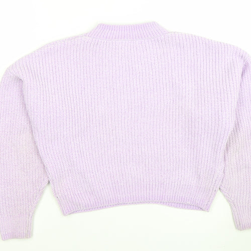 H&M Girls Lilac Knit Pullover Jumper 10-12 Years Polyester Crew Neck
