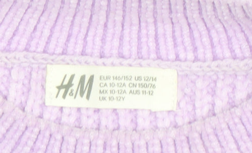 H&M Girls Lilac Knit Pullover Jumper 10-12 Years Polyester Crew Neck