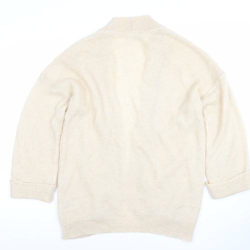 Wallis Women Beige Knit 3/4 Sleeve V-Neck Open Cardigan Size S