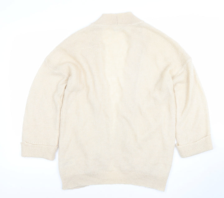 Wallis Women Beige Knit 3/4 Sleeve V-Neck Open Cardigan Size S