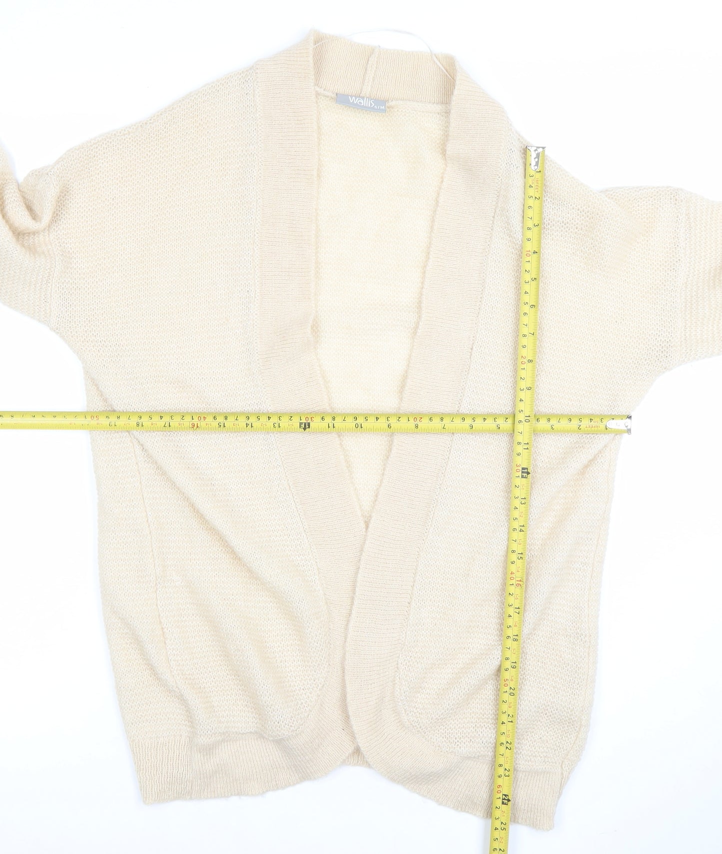 Wallis Women Beige Knit 3/4 Sleeve V-Neck Open Cardigan Size S