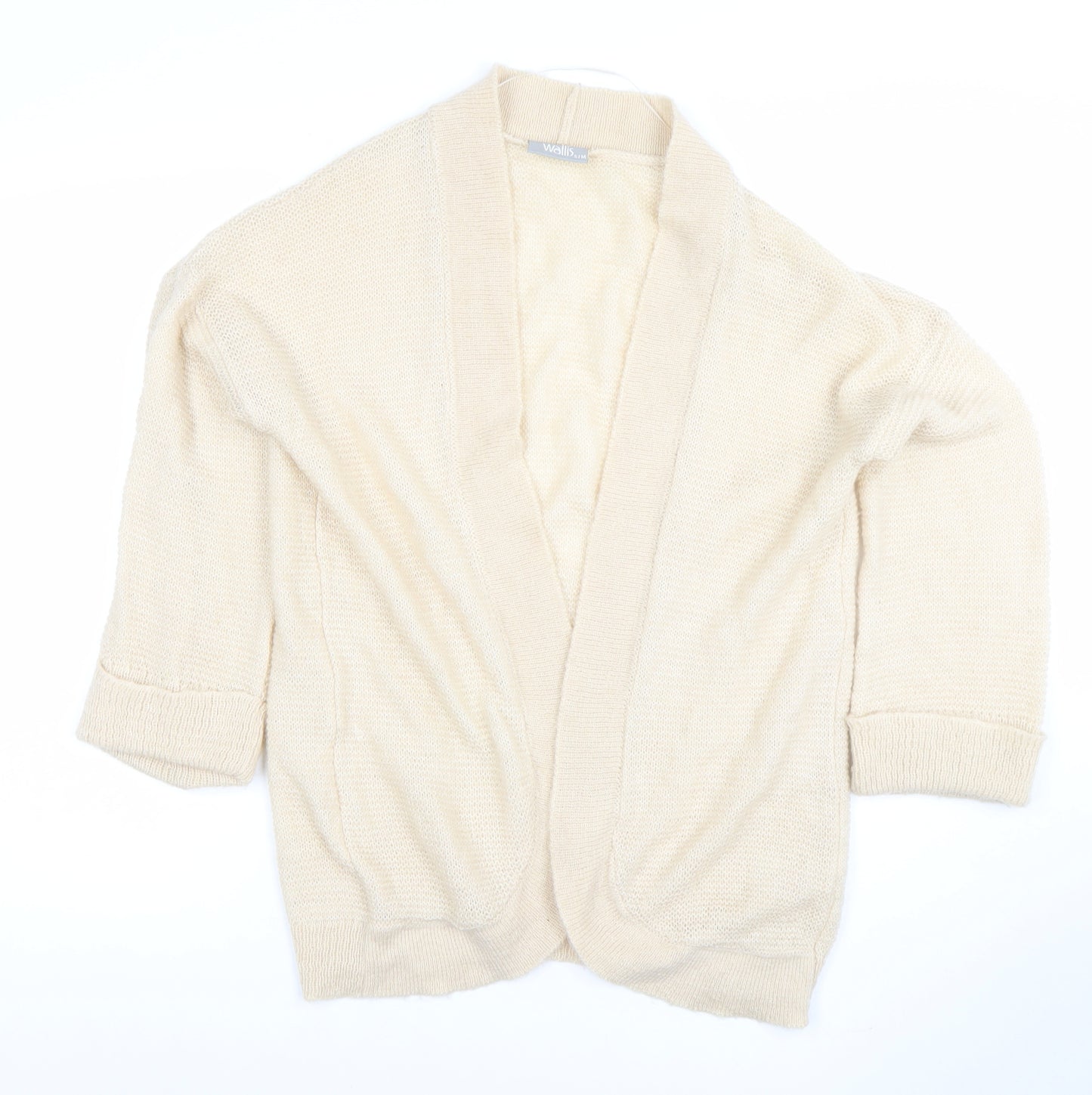 Wallis Women Beige Knit 3/4 Sleeve V-Neck Open Cardigan Size S