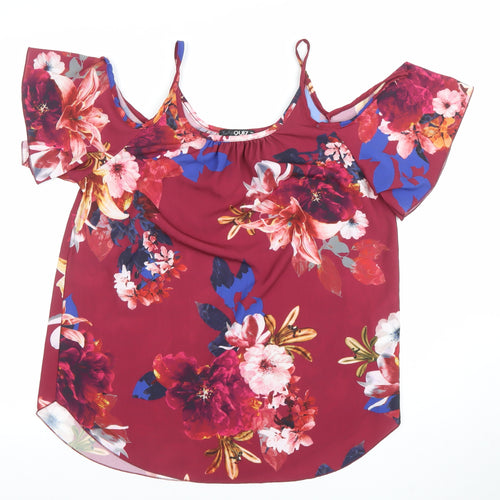 Quiz Women's Red Floral Cold Shoulder Blouse Size 8