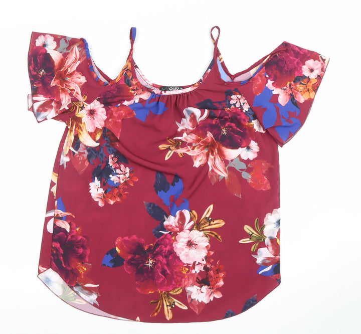 Quiz Women's Red Floral Cold Shoulder Blouse Size 8