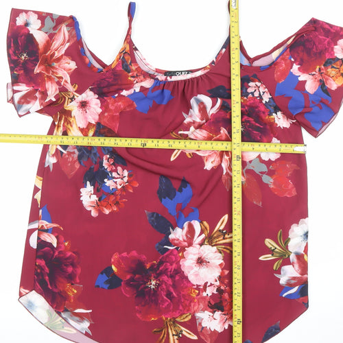 Quiz Women's Red Floral Cold Shoulder Blouse Size 8