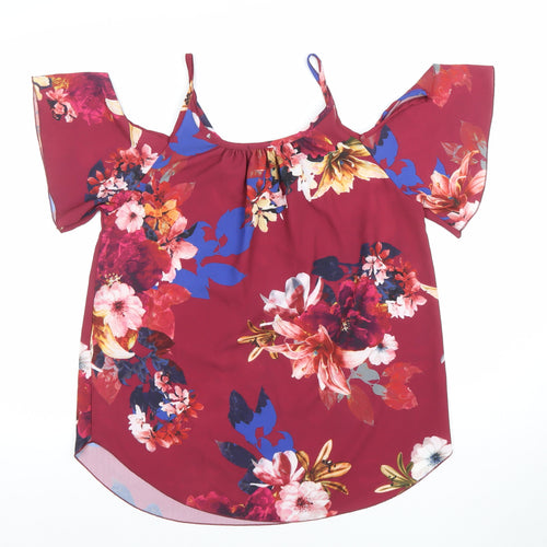 Quiz Women's Red Floral Cold Shoulder Blouse Size 8