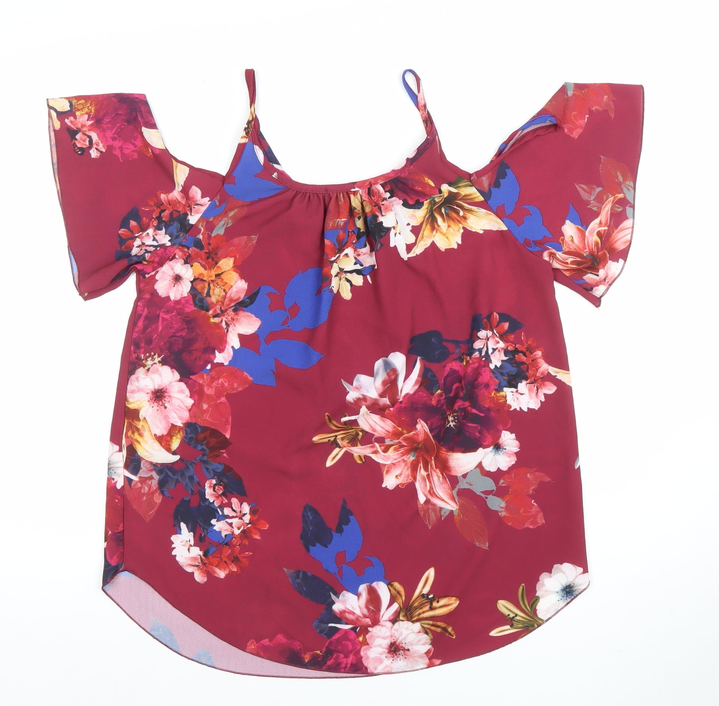 Quiz Women's Red Floral Cold Shoulder Blouse Size 8