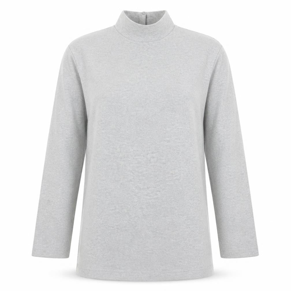 Front view of New Look Women's Grey Mock Neck Long Sleeve Tunic Sweatshirt, size S
