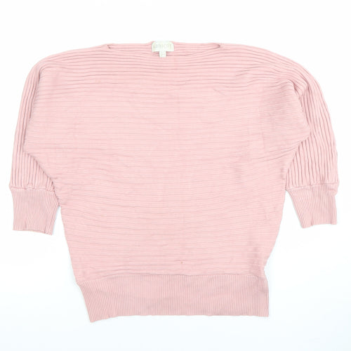 Apricot Women's Pink Ribbed Boat Neck Long Sleeve Jumper Size 12