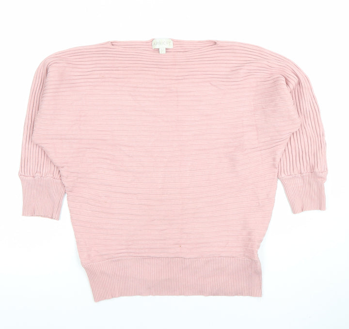 Apricot Women's Pink Ribbed Boat Neck Long Sleeve Jumper Size 12
