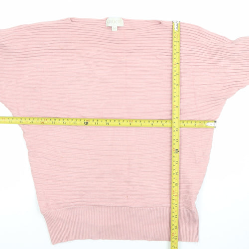 Apricot Women's Pink Ribbed Boat Neck Long Sleeve Jumper Size 12