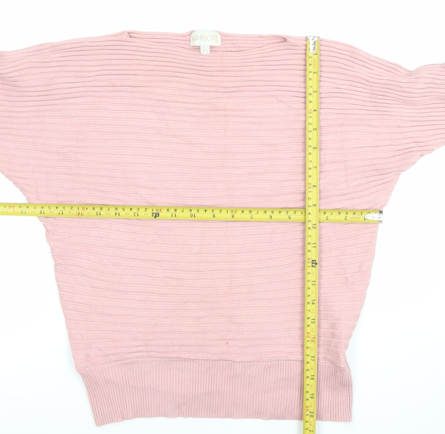 Apricot Women's Pink Ribbed Boat Neck Long Sleeve Jumper Size 12