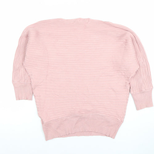 Apricot Women's Pink Ribbed Boat Neck Long Sleeve Jumper Size 12