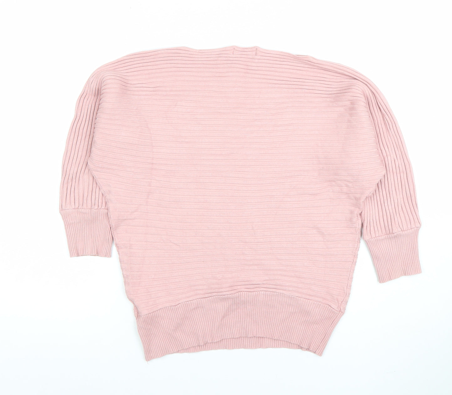 Apricot Women's Pink Ribbed Boat Neck Long Sleeve Jumper Size 12
