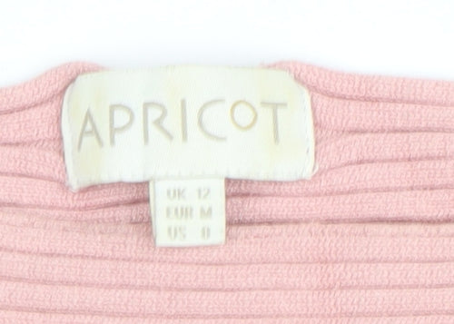 Apricot Women's Pink Ribbed Boat Neck Long Sleeve Jumper Size 12