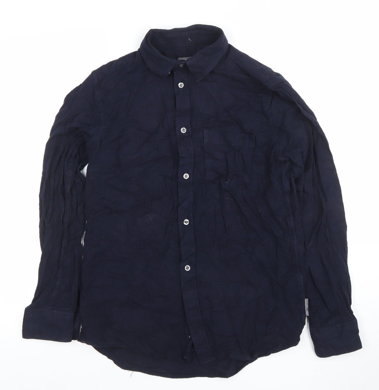 French Connection Men's Blue Linen Long Sleeve Regular Fit Button-Up Shirt M