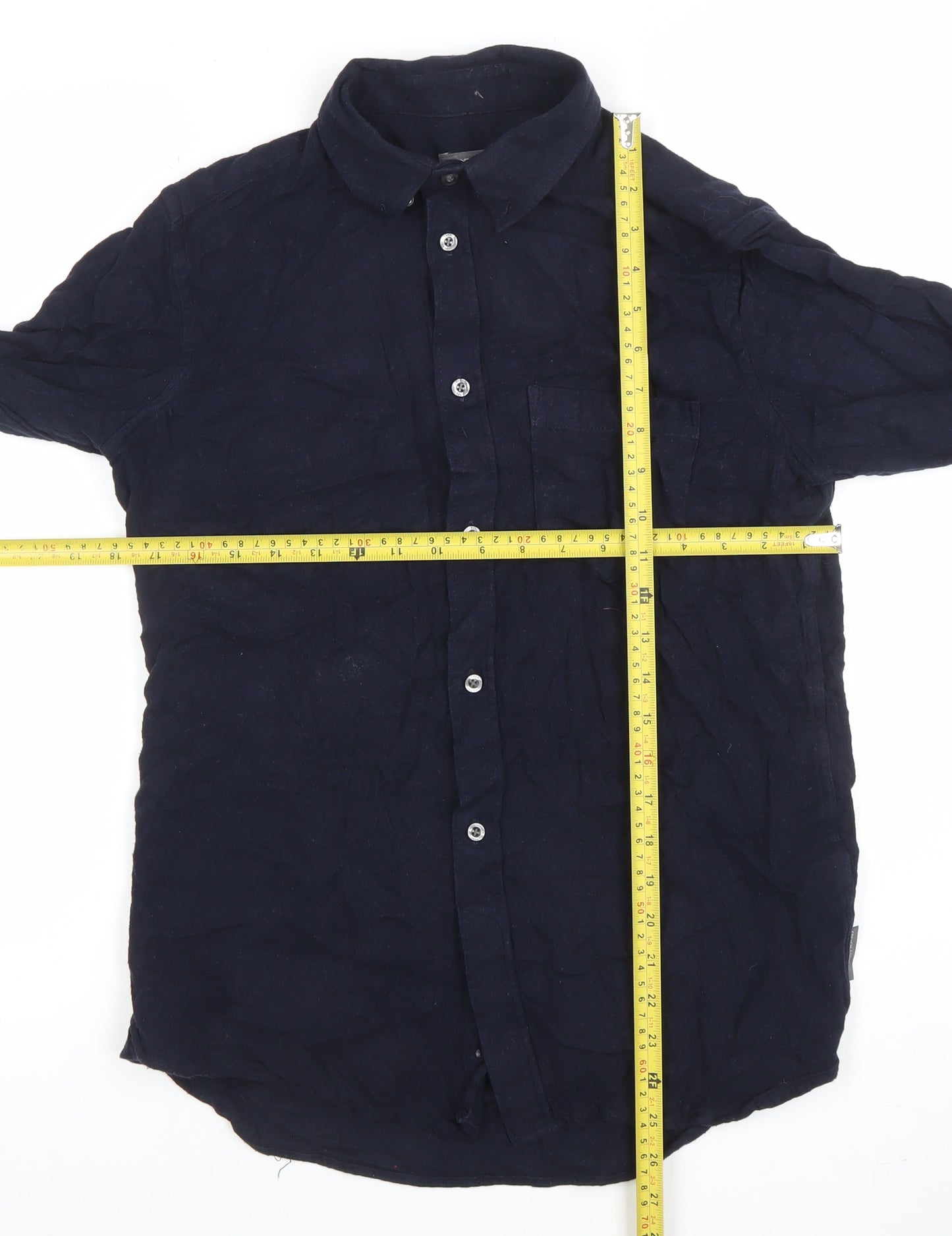 French Connection Men's Blue Linen Long Sleeve Regular Fit Button-Up Shirt M