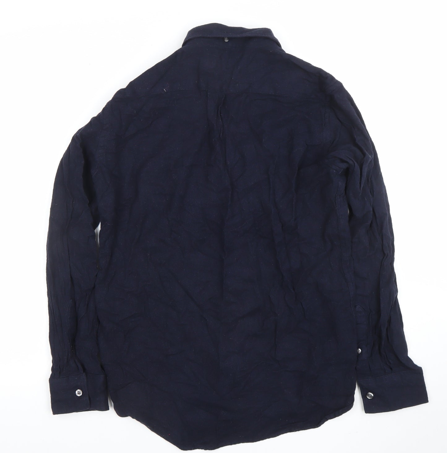 French Connection Men's Blue Linen Long Sleeve Regular Fit Button-Up Shirt M