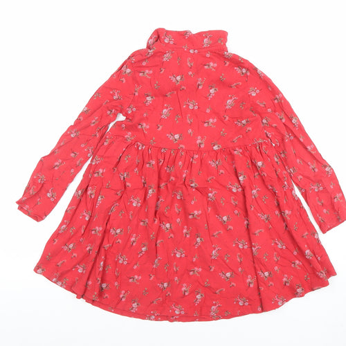 Next Girls Red Floral Cotton Skater Dress 4-5 Years Long Sleeve