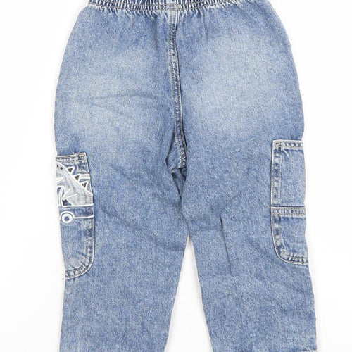 Dunnes Stores Boys Blue 18-24M Cargo Jeans Trousers with Dinosaur Design