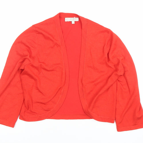 Hobbs Women's Red Cotton Modal 3/4 Sleeve Open Cardigan Size S