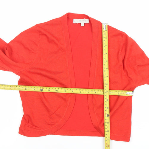 Hobbs Women's Red Cotton Modal 3/4 Sleeve Open Cardigan Size S