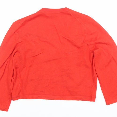 Hobbs Women's Red Cotton Modal 3/4 Sleeve Open Cardigan Size S