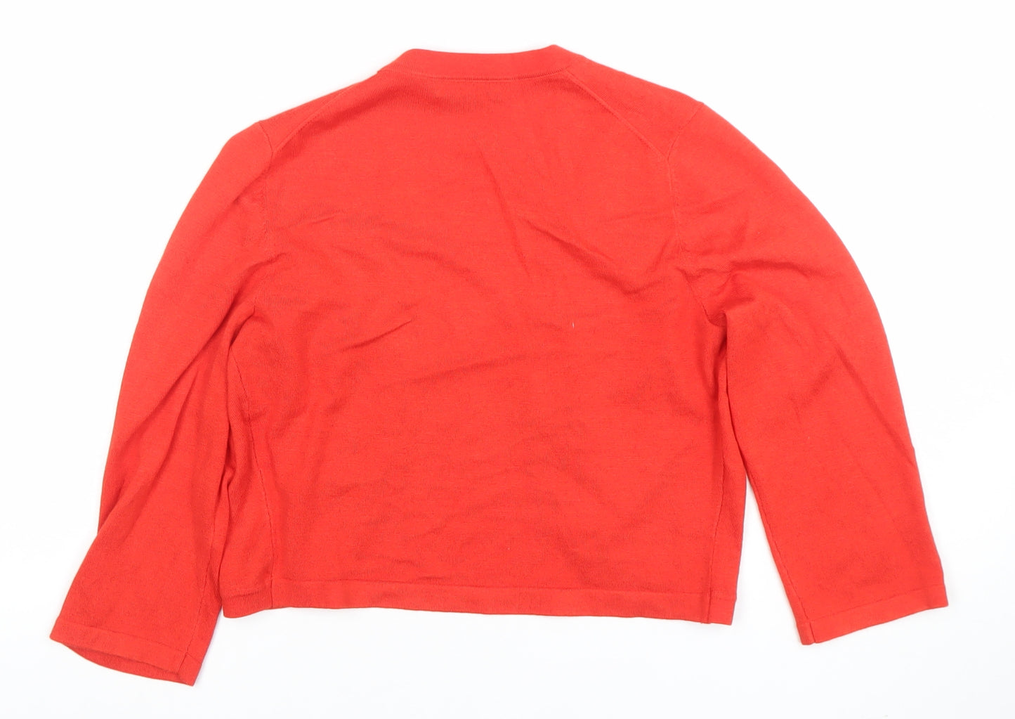 Hobbs Women's Red Cotton Modal 3/4 Sleeve Open Cardigan Size S