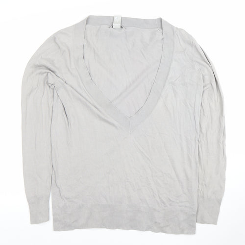 GAP Women's Grey V-Neck Cotton Cashmere Pullover Jumper Size L