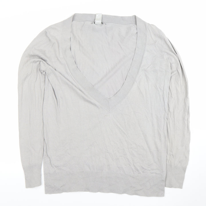 GAP Women's Grey V-Neck Cotton Cashmere Pullover Jumper Size L